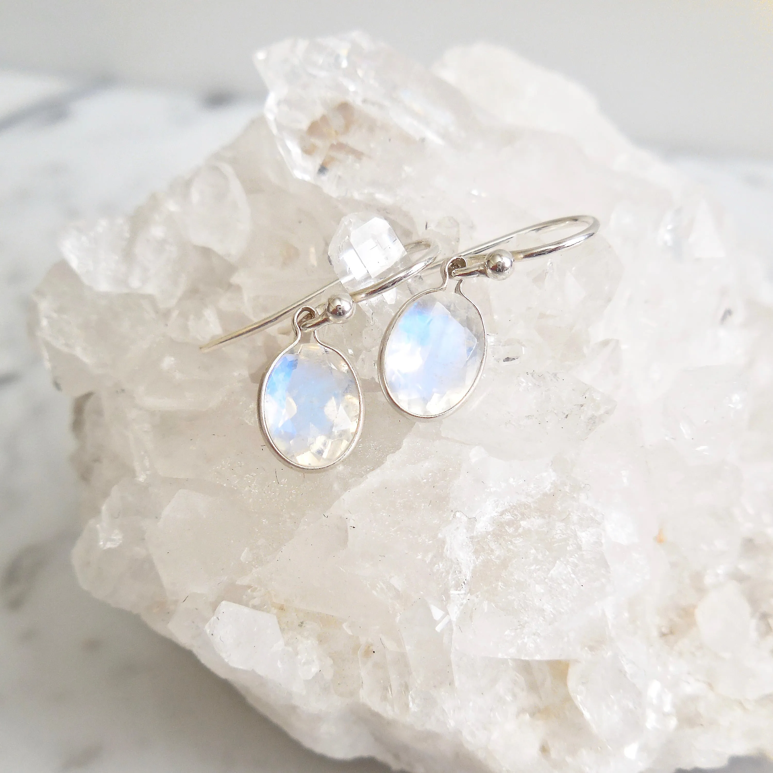 Moonstone Drop Earrings - Oval Moonstone Dangle Earrings - Moonstone Earrings 14k or Silver