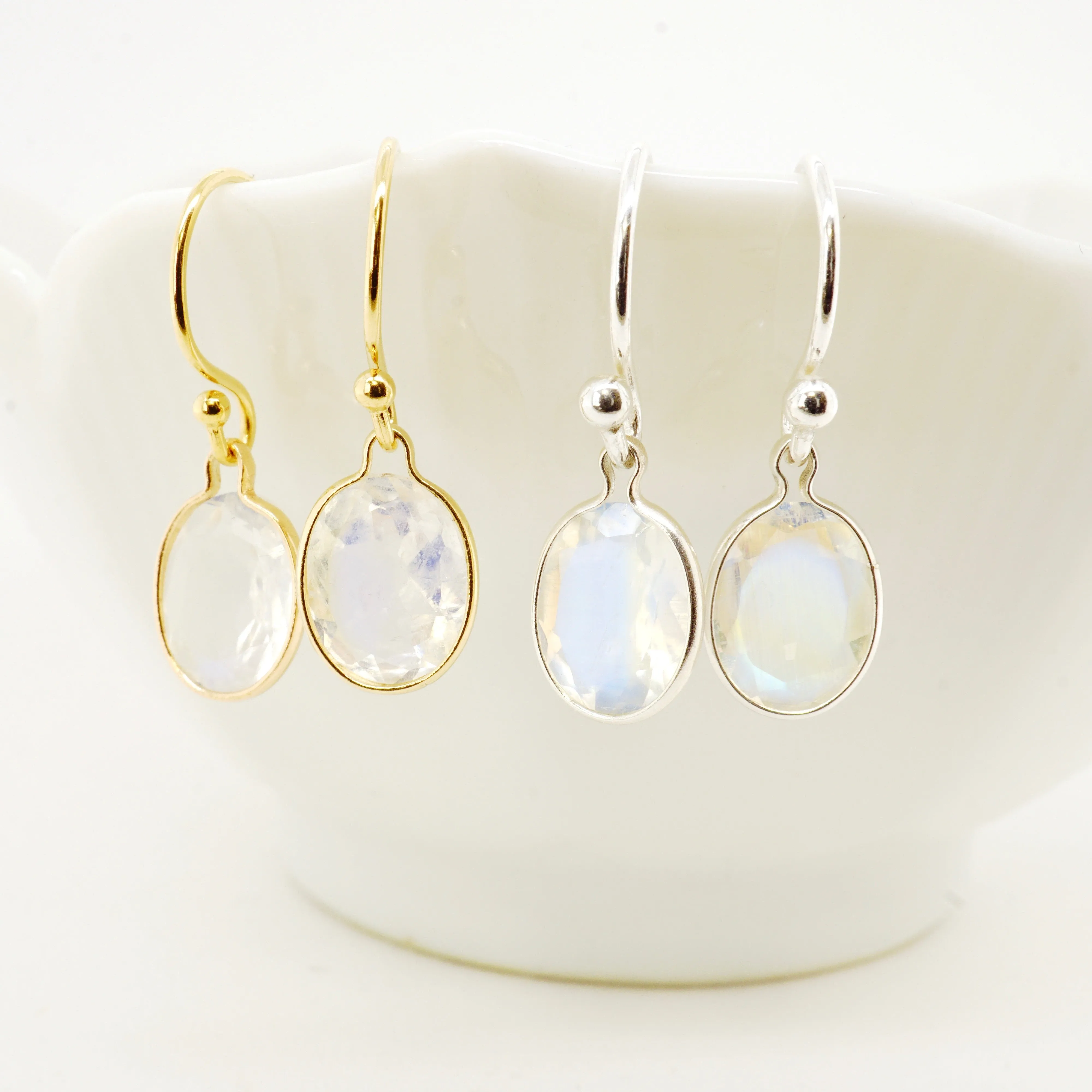 Moonstone Drop Earrings - Oval Moonstone Dangle Earrings - Moonstone Earrings 14k or Silver