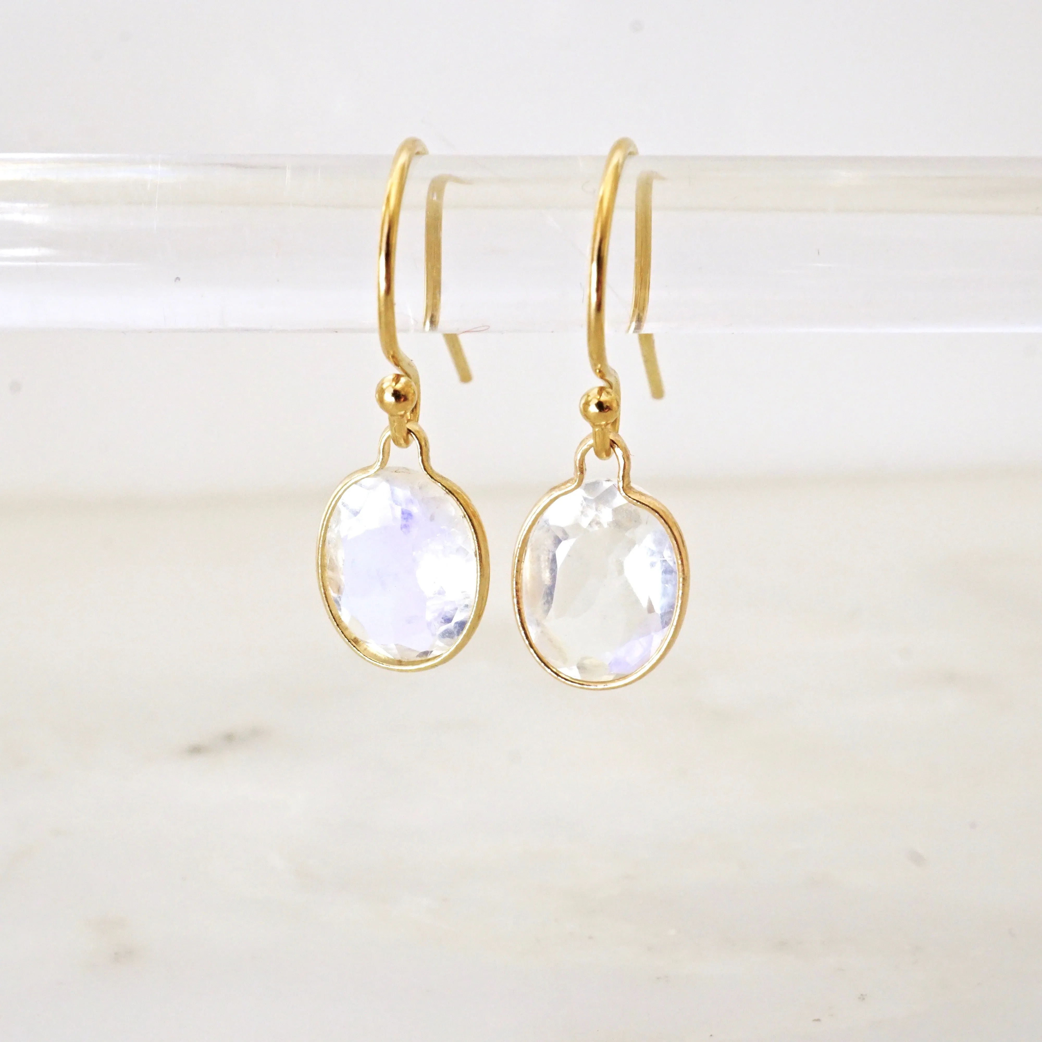 Moonstone Drop Earrings - Oval Moonstone Dangle Earrings - Moonstone Earrings 14k or Silver