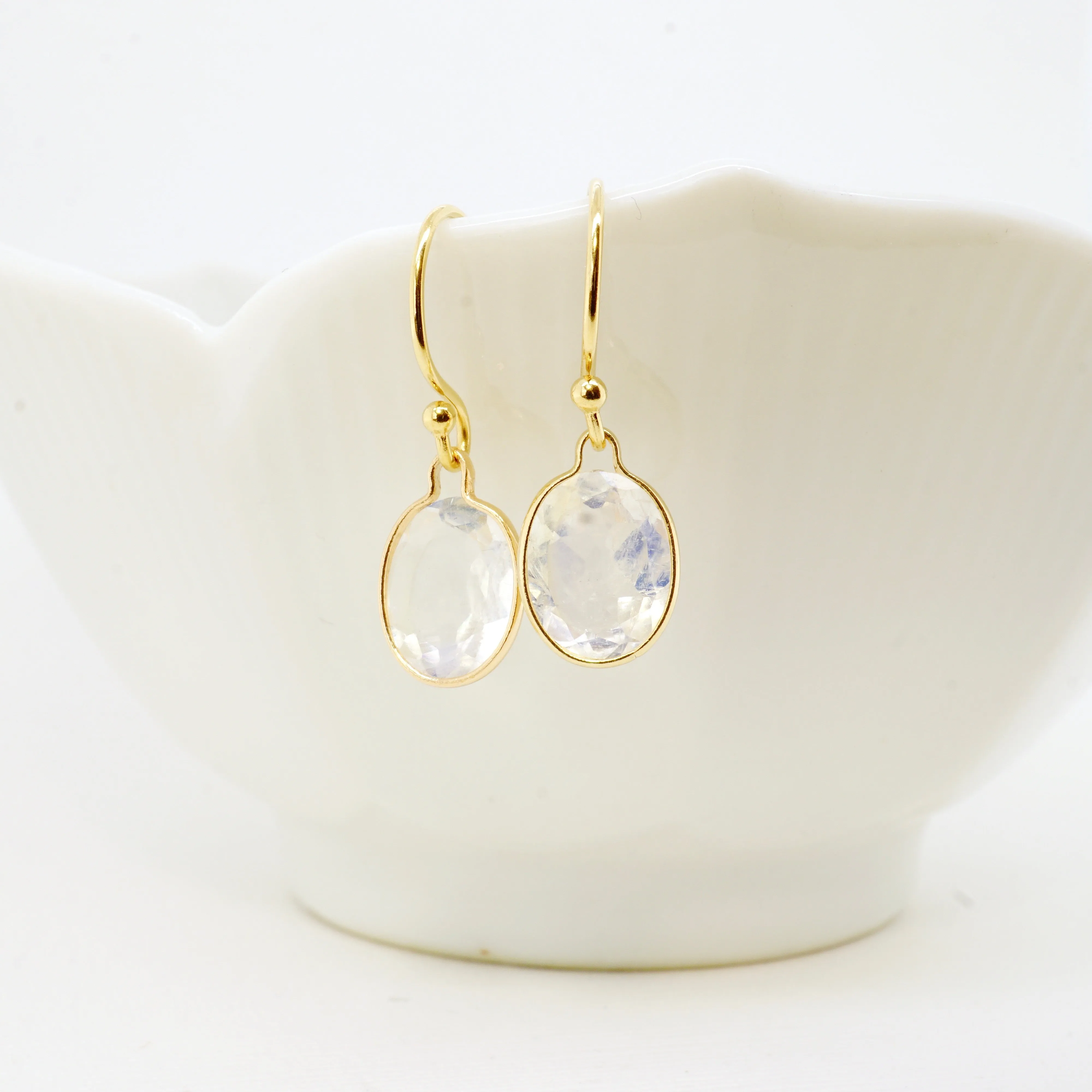 Moonstone Drop Earrings - Oval Moonstone Dangle Earrings - Moonstone Earrings 14k or Silver