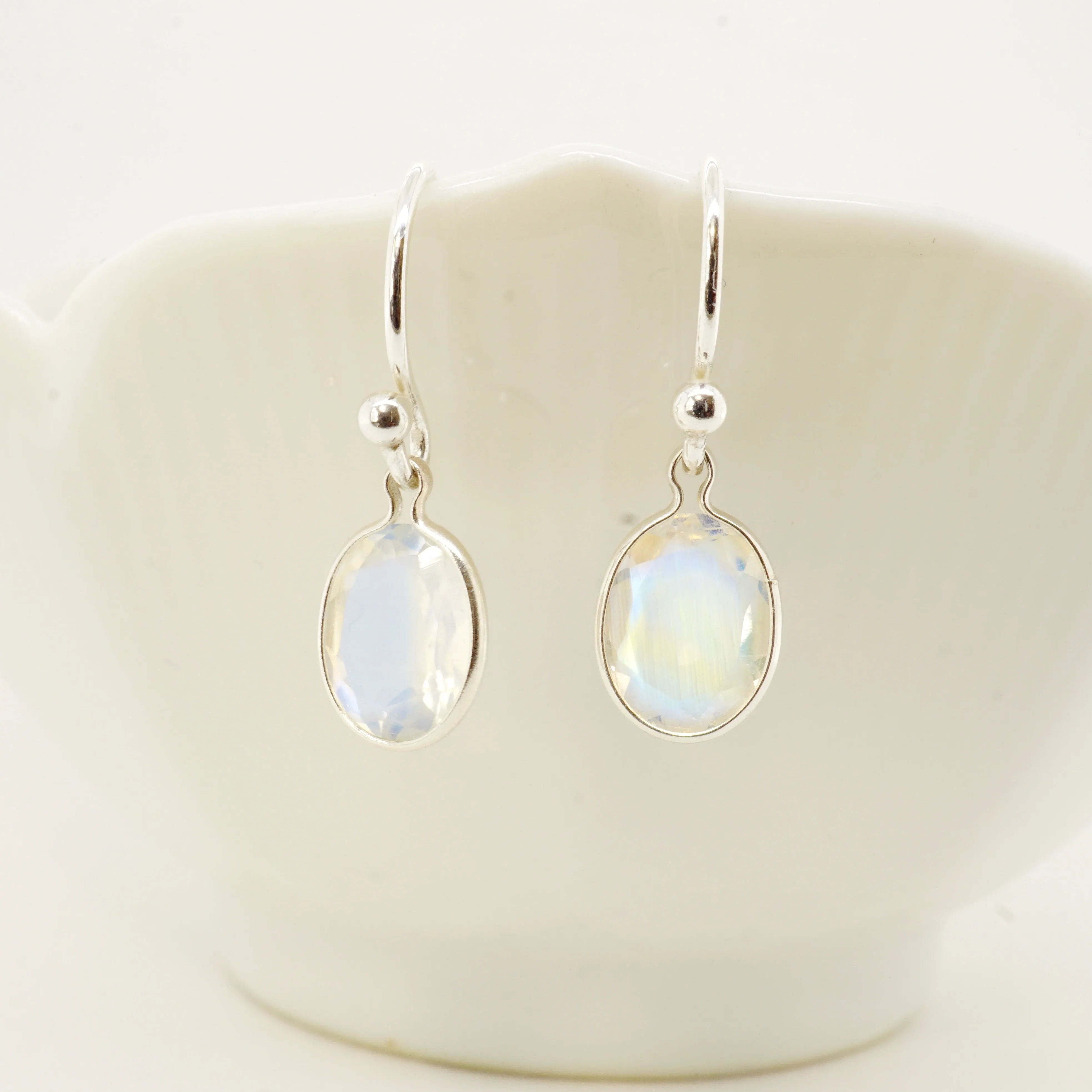 Moonstone Drop Earrings - Oval Moonstone Dangle Earrings - Moonstone Earrings 14k or Silver