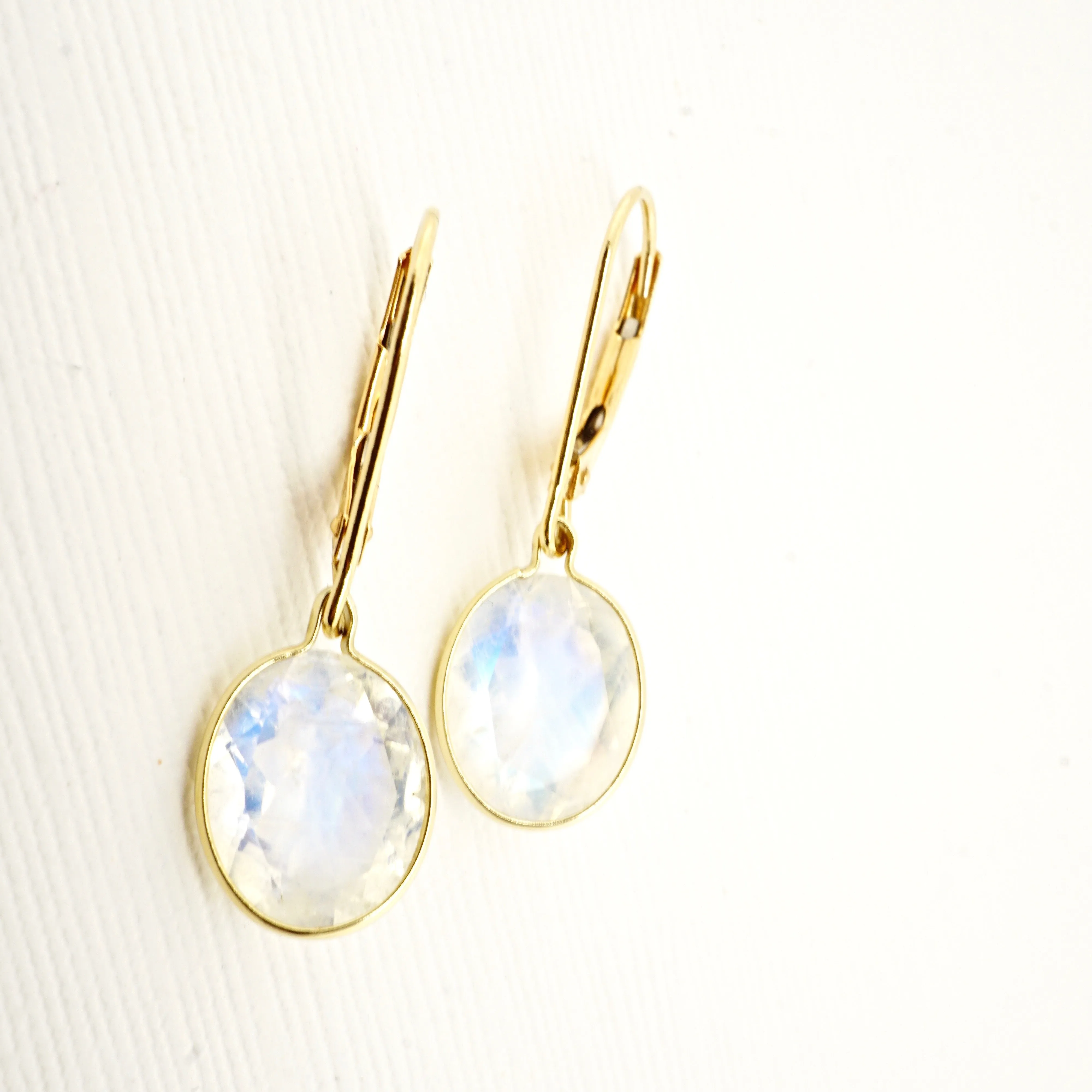 Moonstone Drop Earrings - Oval Moonstone Dangle Earrings - Moonstone Earrings 14k or Silver