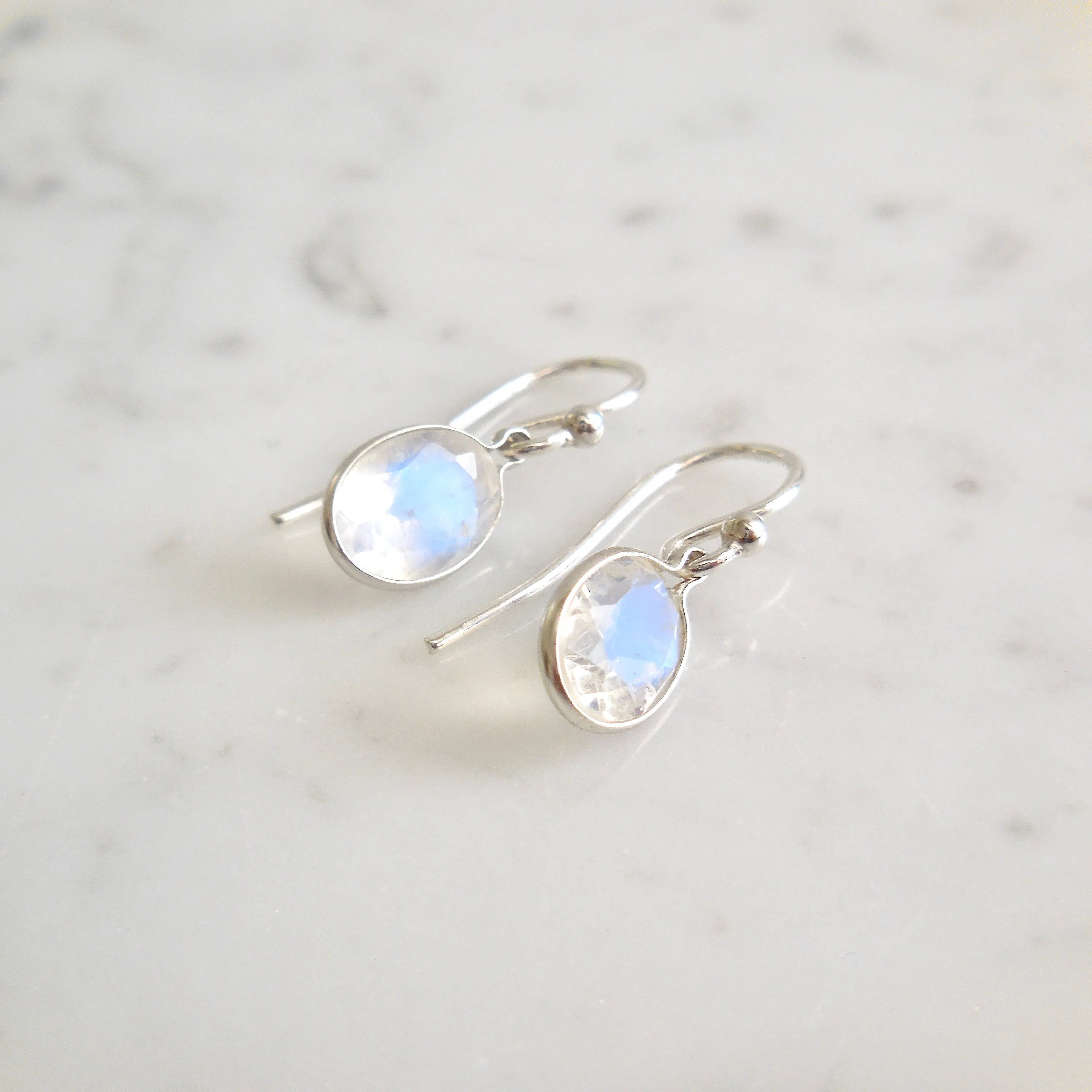 Moonstone Drop Earrings - Oval Moonstone Dangle Earrings - Moonstone Earrings 14k or Silver