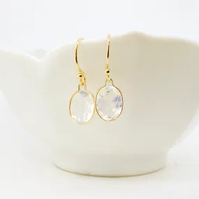 Moonstone Drop Earrings - Oval Moonstone Dangle Earrings - Moonstone Earrings 14k or Silver