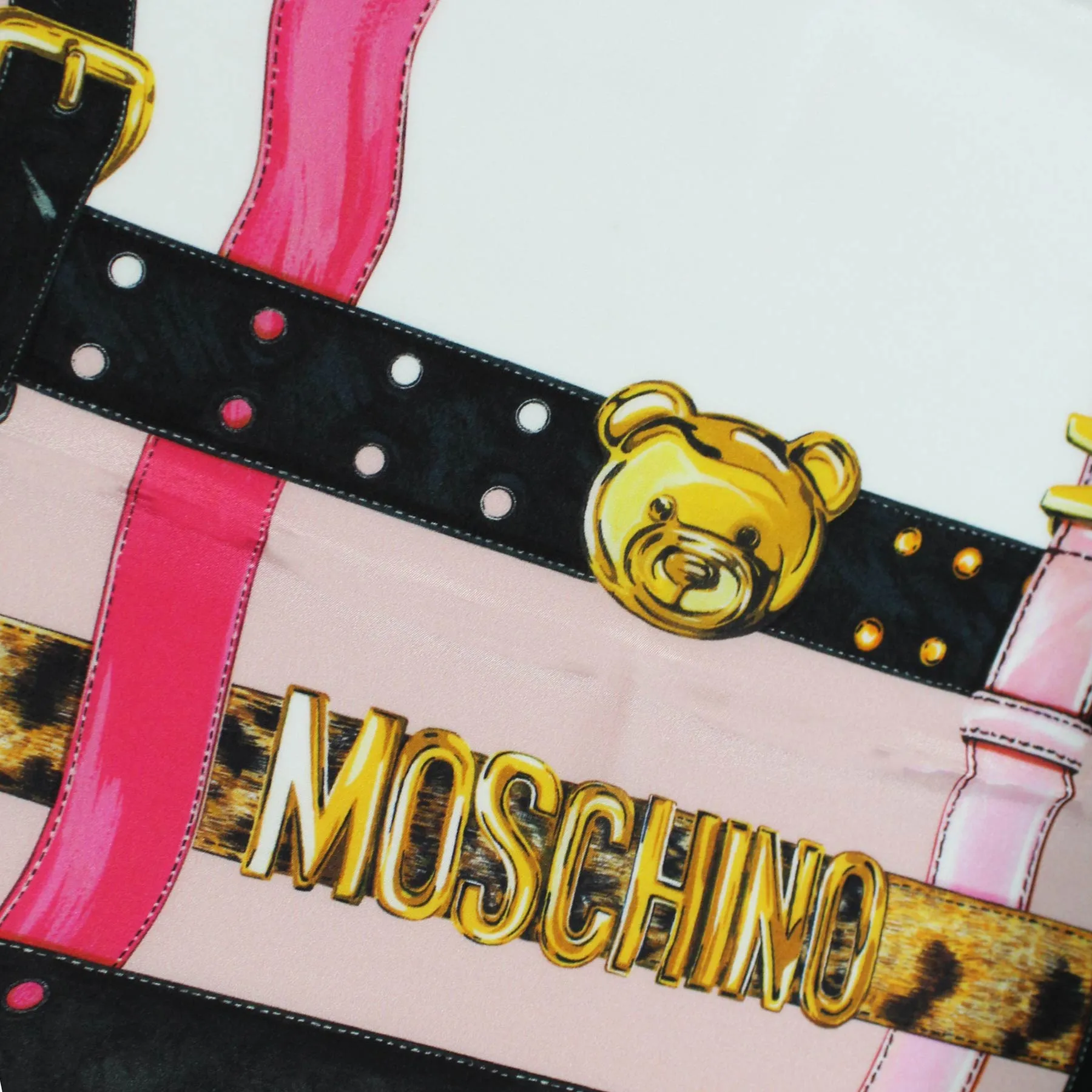 Moschino Small Scarf Pink Belts With Gold MOSCHINO Design Crepe Silk FINAL SALE