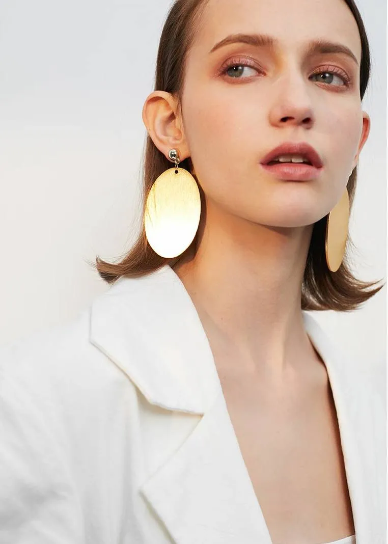 Oval Disc Drop Statement Earrings