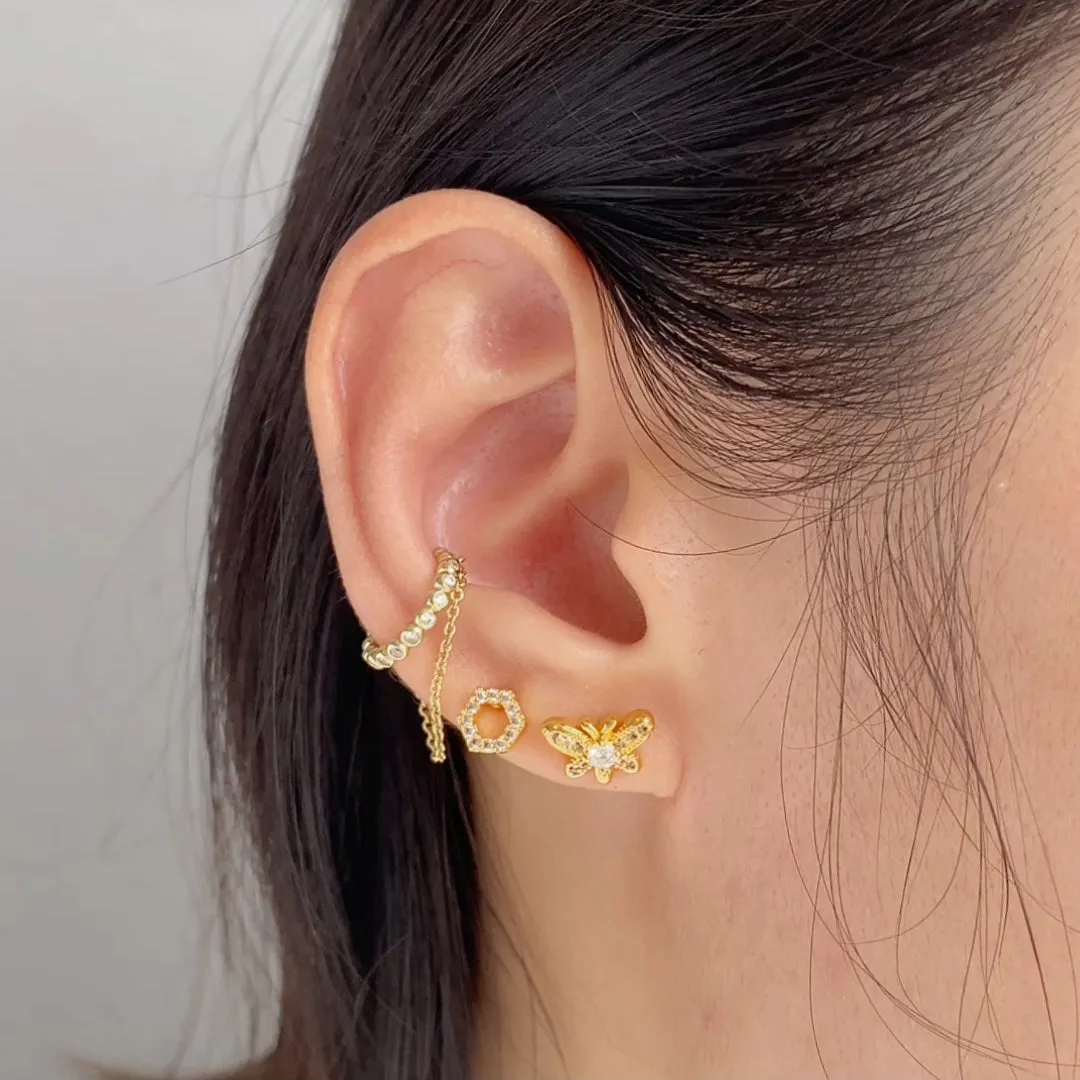 Pave Drop Chain Gold Ear Cuff