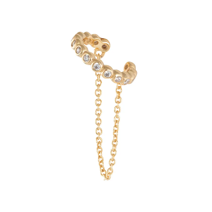 Pave Drop Chain Gold Ear Cuff