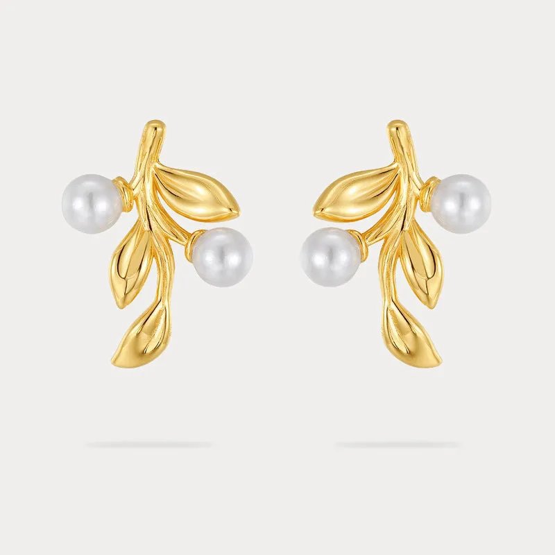 Pearl Leaf Earrings