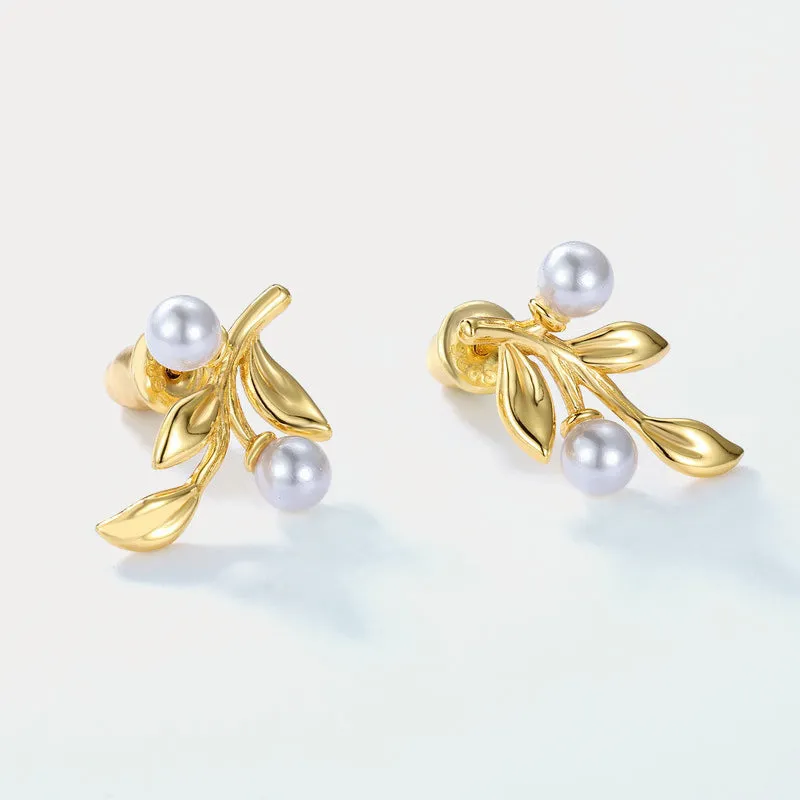 Pearl Leaf Earrings