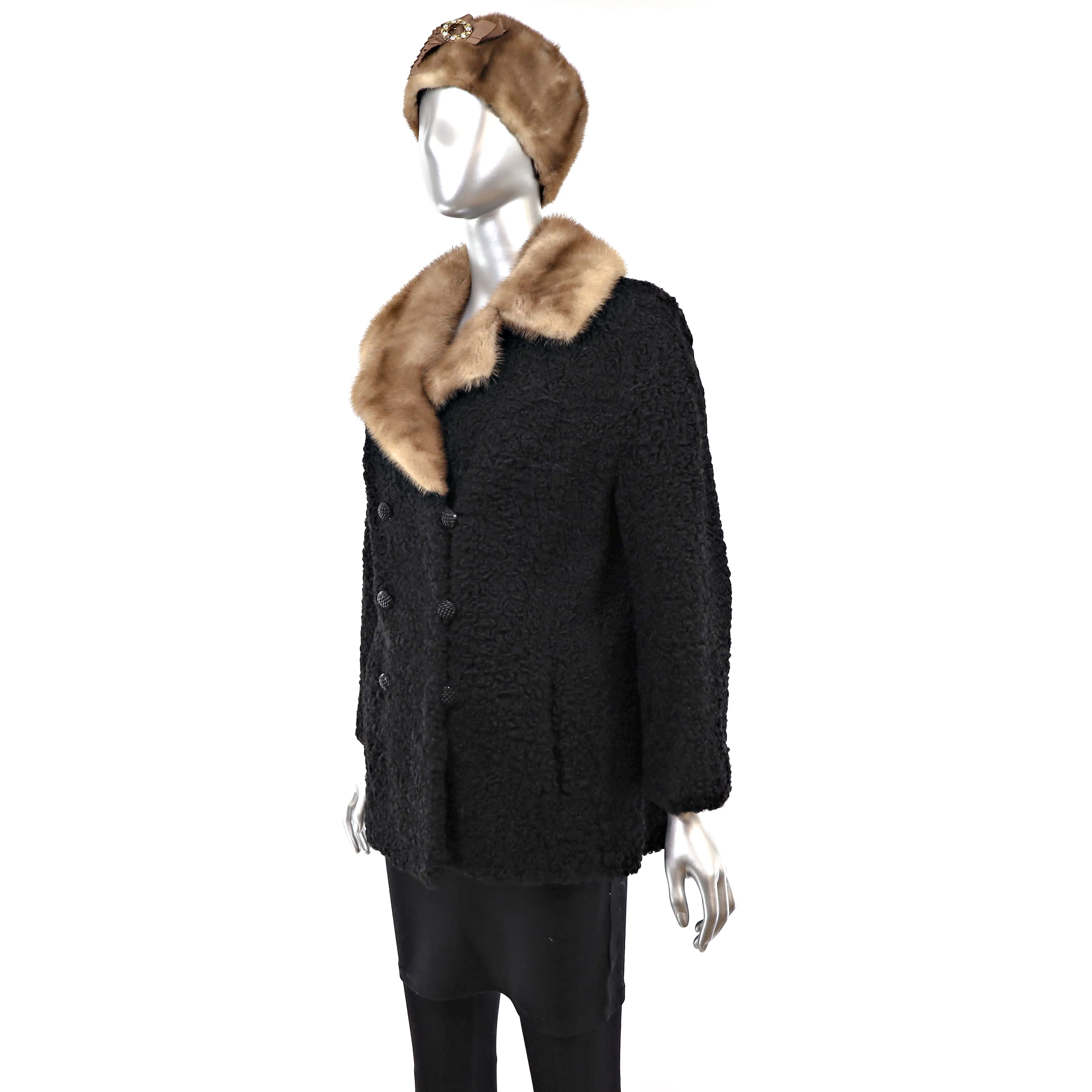 Persian Lamb Jacket with Two Mink Hats- Size L