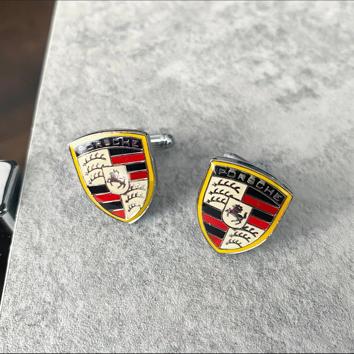 Porsche Logo Enamel Silvertone Cufflinks