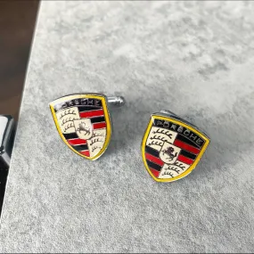 Porsche Logo Enamel Silvertone Cufflinks