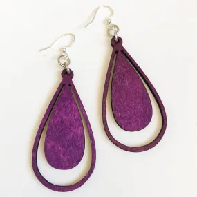 Purple Double Drop Wood Earrings