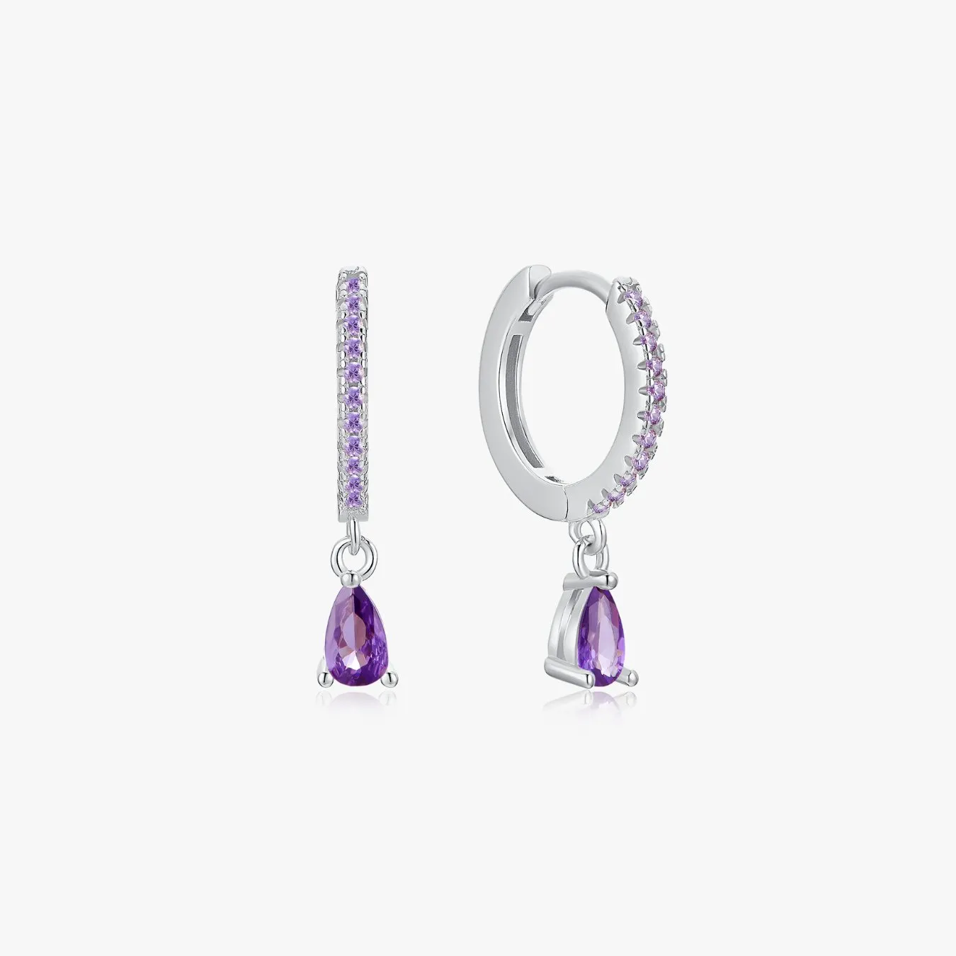 Purple Tear Drop Sterling Huggies