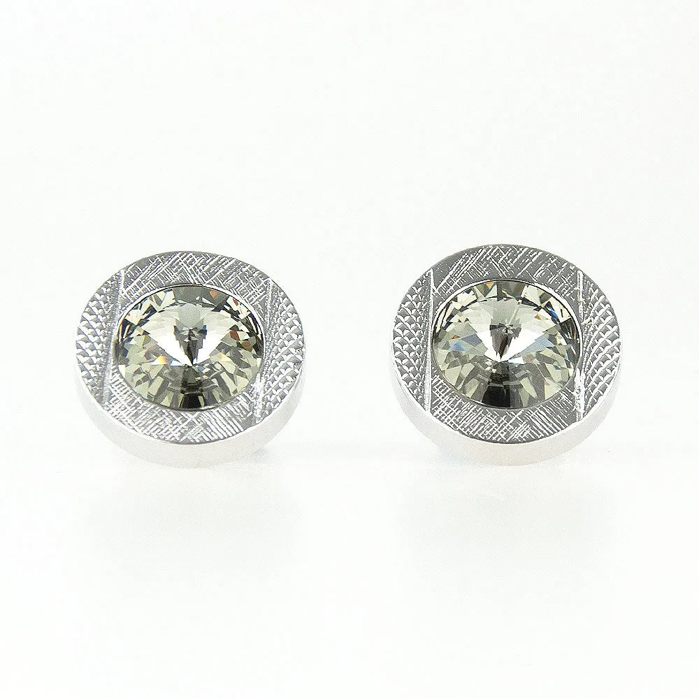 R70 Round Clear Crystal Cufflinks