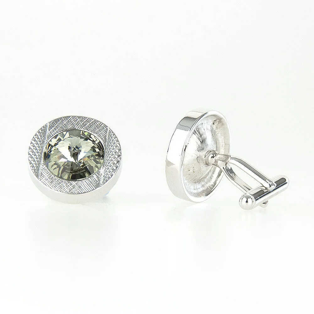 R70 Round Clear Crystal Cufflinks