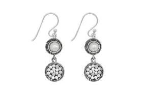 Silver Disc & Pearl Drop Earrings