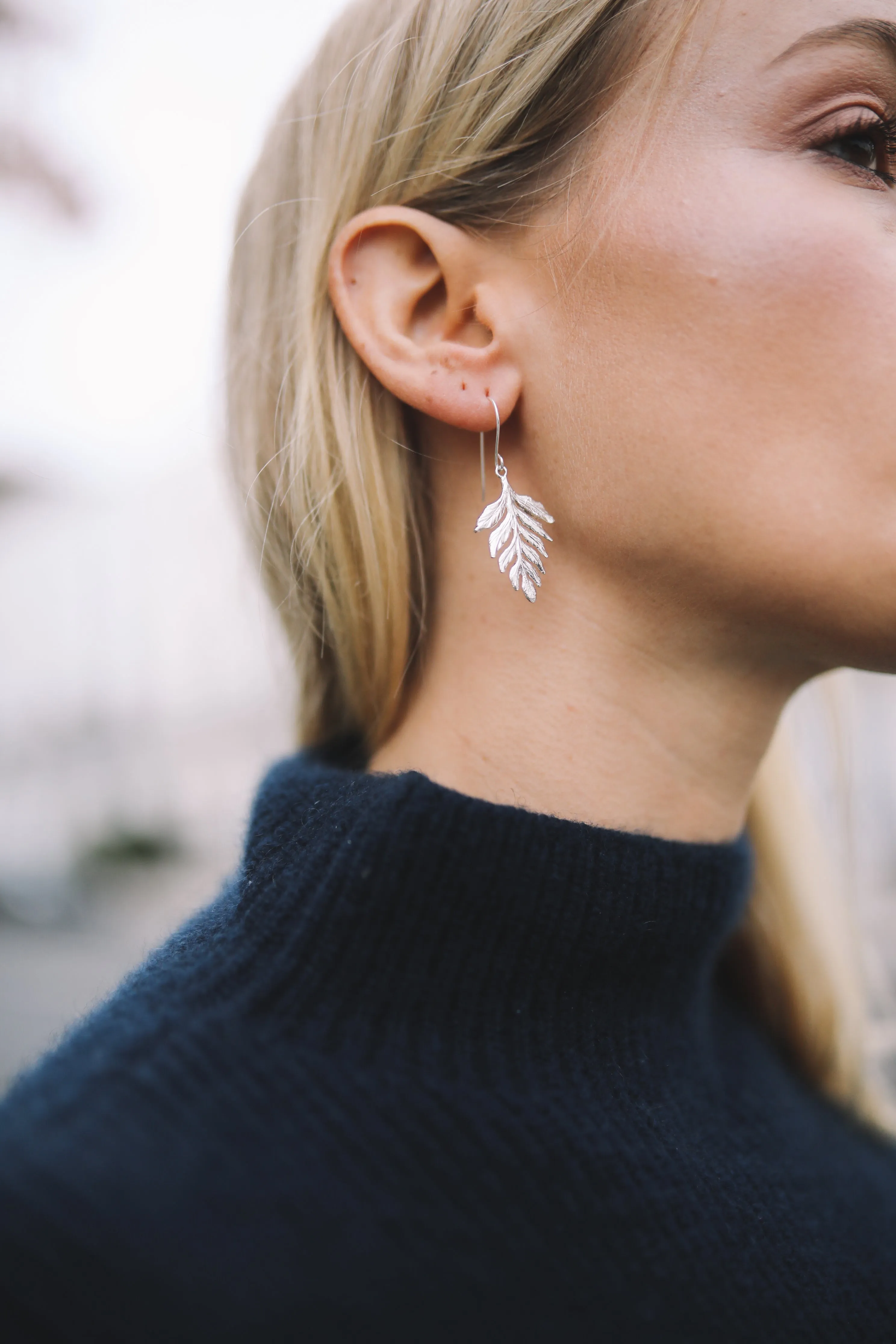 Silver Fern Drop Earrings