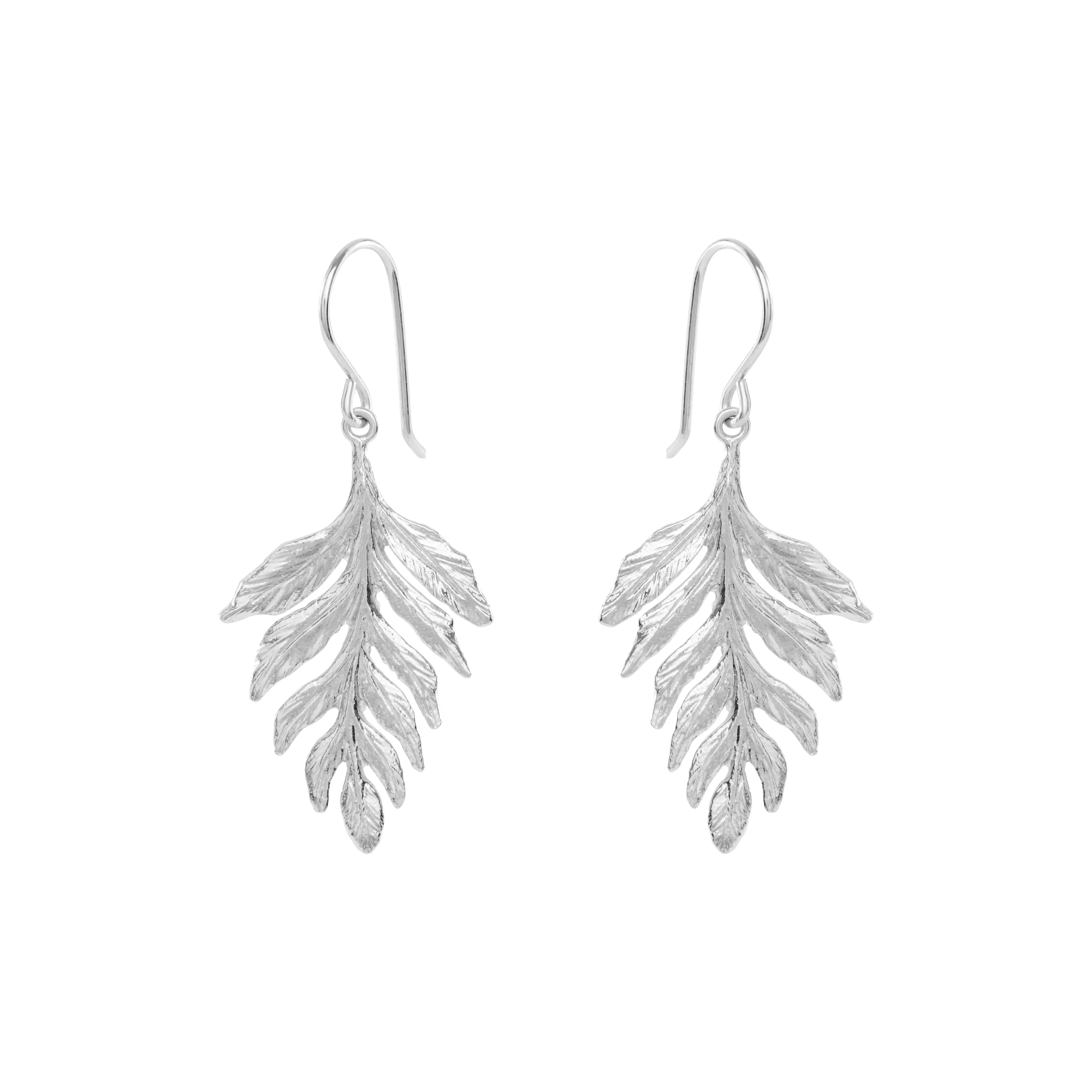 Silver Fern Drop Earrings