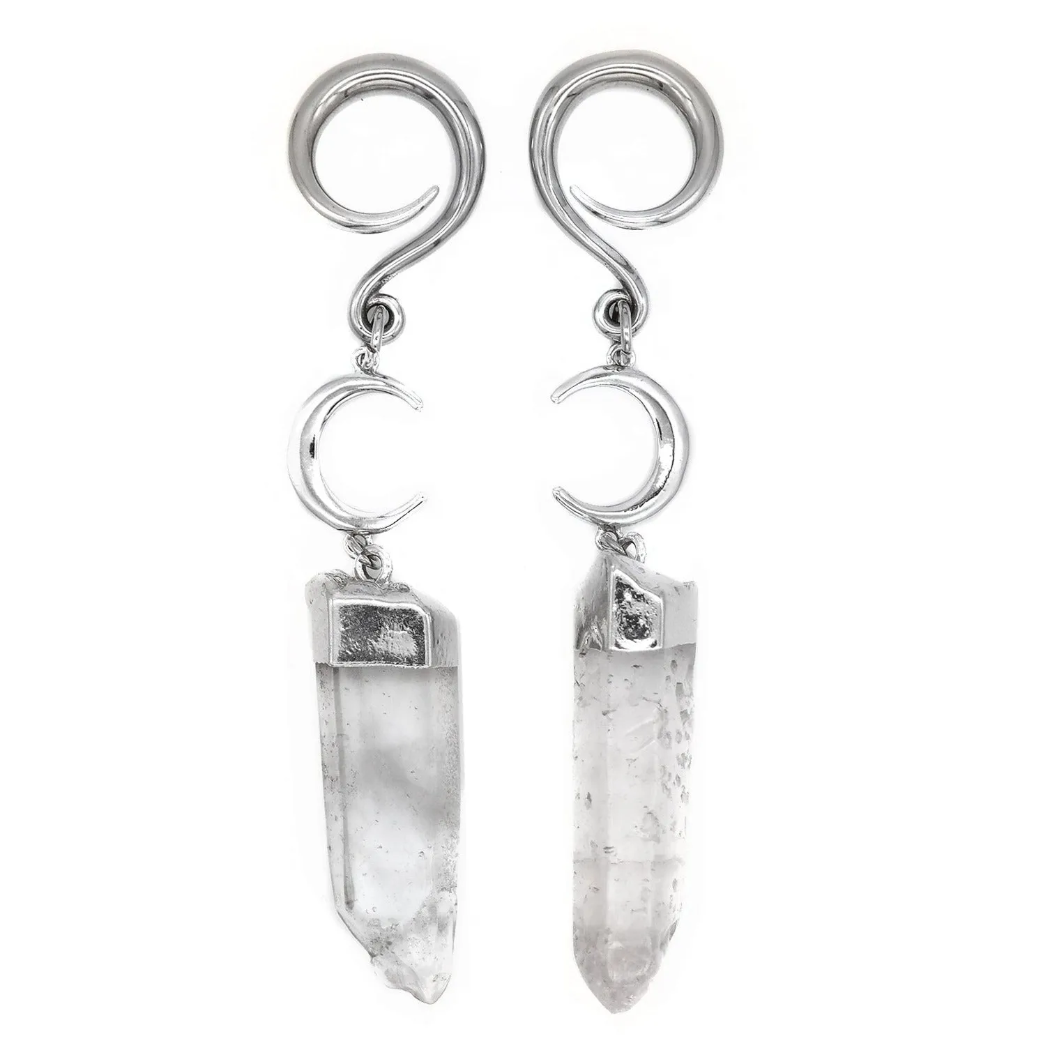 Silver Moon Quartz Crystal Ear Weights