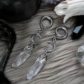 Silver Moon Quartz Crystal Ear Weights