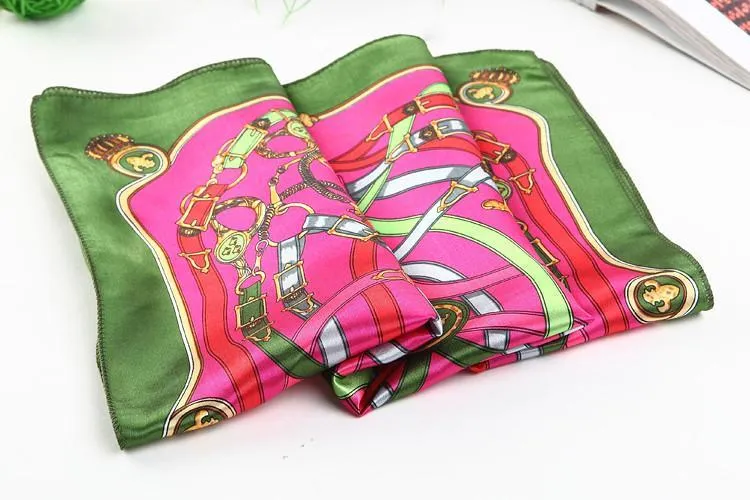 Small Square Satin Scarf Green and Pink Theme Belts Print XAT005