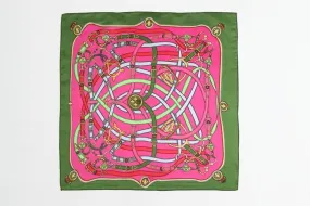 Small Square Satin Scarf Green and Pink Theme Belts Print XAT005