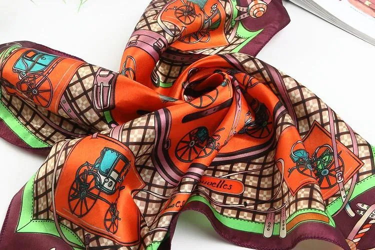 Small Square Satin Scarf Purple and Orange Theme Belts Print XAT006