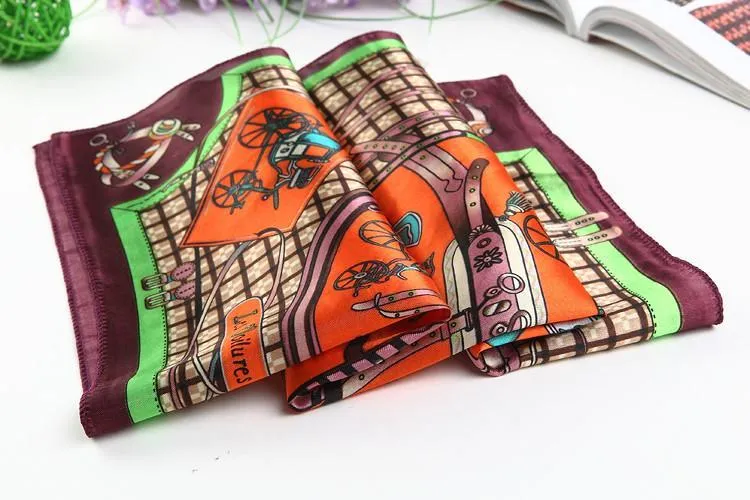 Small Square Satin Scarf Purple and Orange Theme Belts Print XAT006