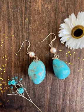 Turquoise and Pearl Drop Earrings