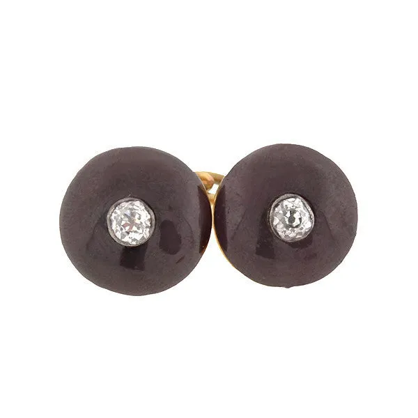 Victorian 15kt Cabochon Garnet & Diamond Cufflinks