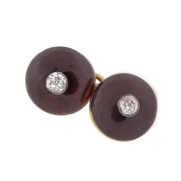 Victorian 15kt Cabochon Garnet & Diamond Cufflinks